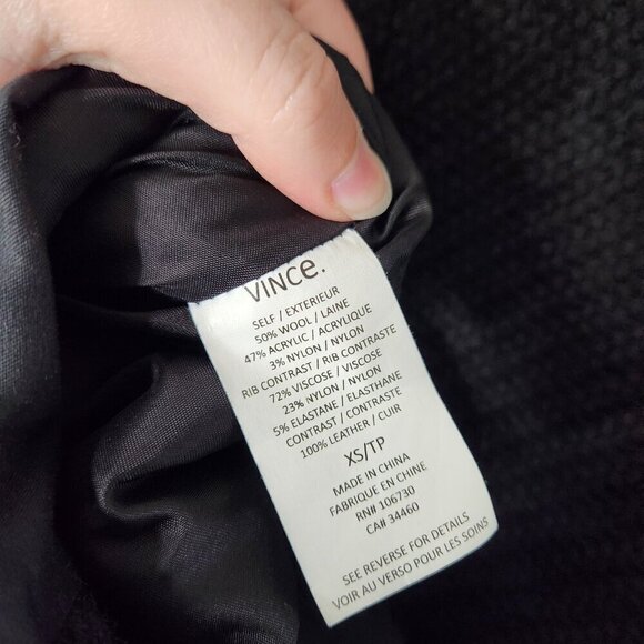 VINCE Black Wool Leather Asymmetrical Moto Style Jacket - Picture 5 of 6